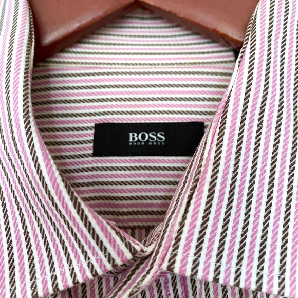 Hugo Boss Pink & Grey Striped Dress Shirt | Hugo Boss Mens Shirt - Picture 4 of 8